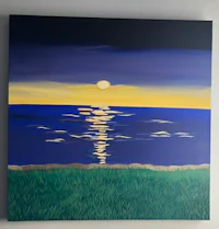 a painting of a sunset over the ocean